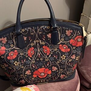 Brahmin Navy Shoulder Bag with Red Floral Poppy Print